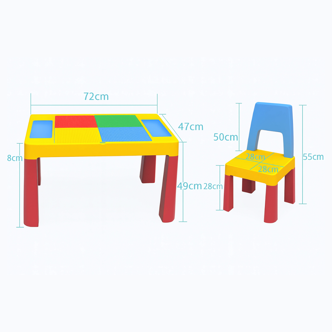 Kids Activity Table and 2 Chairs Set – Multi-Function Play & Study Desk with Double-Sided Building Block Surface