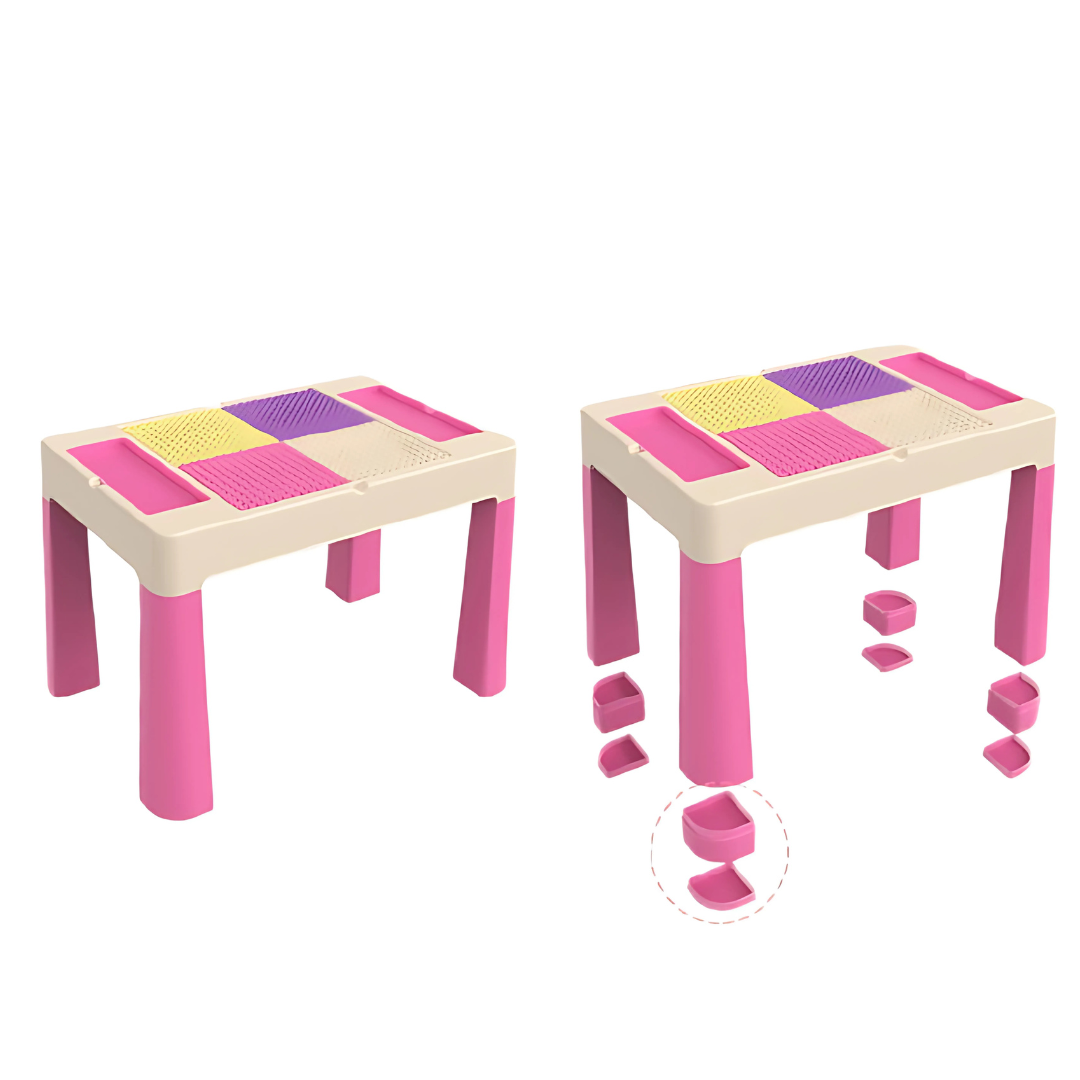 Kids Activity Table and 2 Chairs Set – Multi-Function Play & Study Desk with Double-Sided Building Block Surface