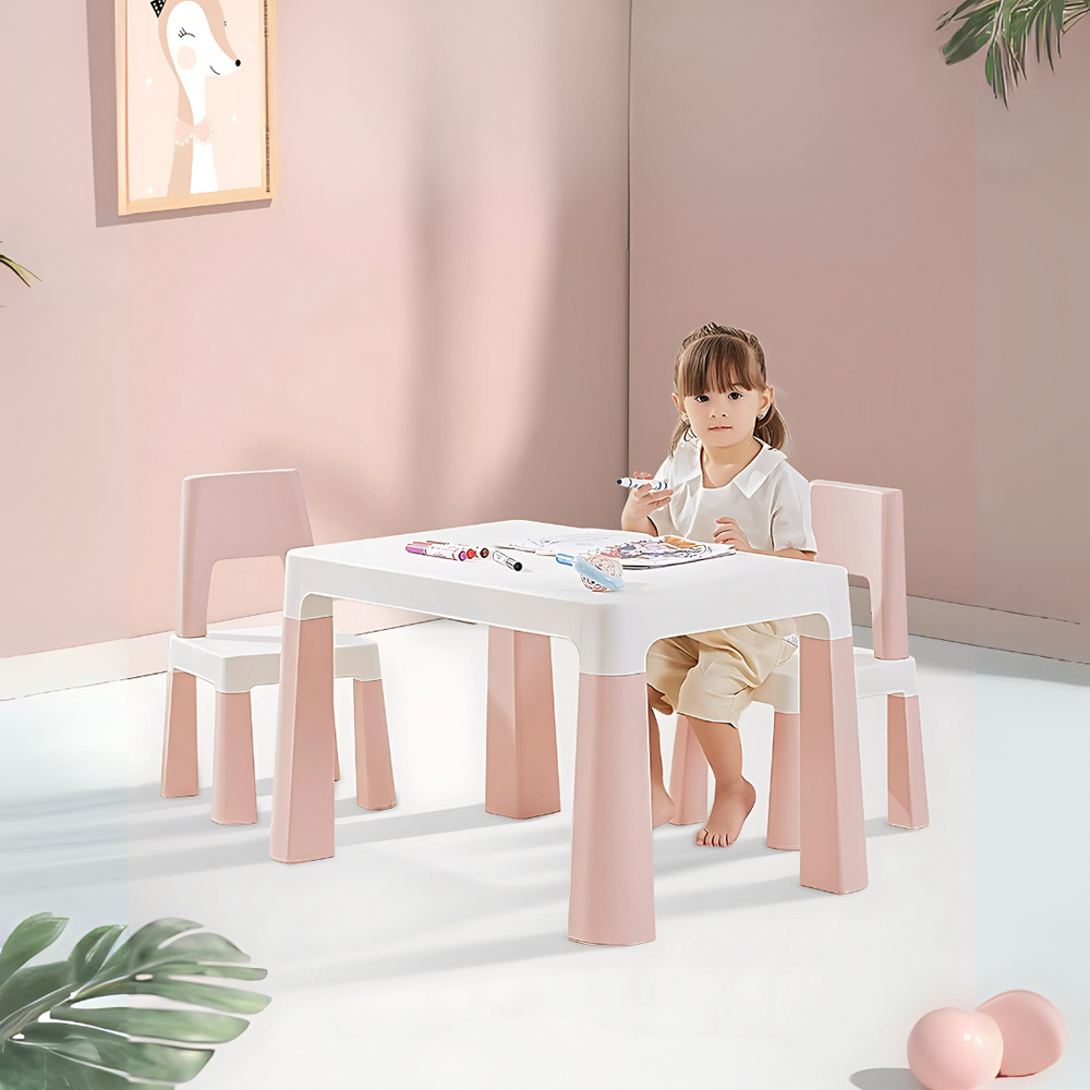 Kids Table and Chairs Set with Storage Drawers – Durable Plastic Play & Study Table with 2 Chairs