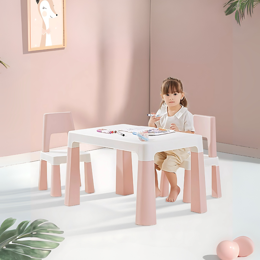 Kids Table and Chairs Set with Storage Drawers – Durable Plastic Play & Study Table with 2 Chairs