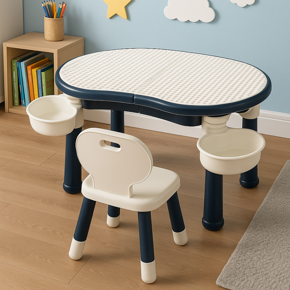 Dual-Sided Kids Table and Chair Set – Adjustable Chair, Built-In Storage Baskets, Play & Study Desk for Toddlers