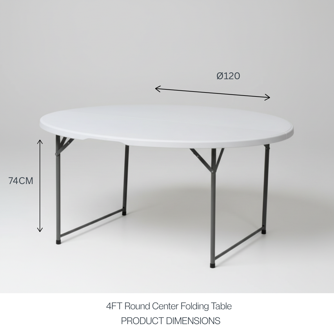 4FT Round Center Folding Table – White (120×74 cm)