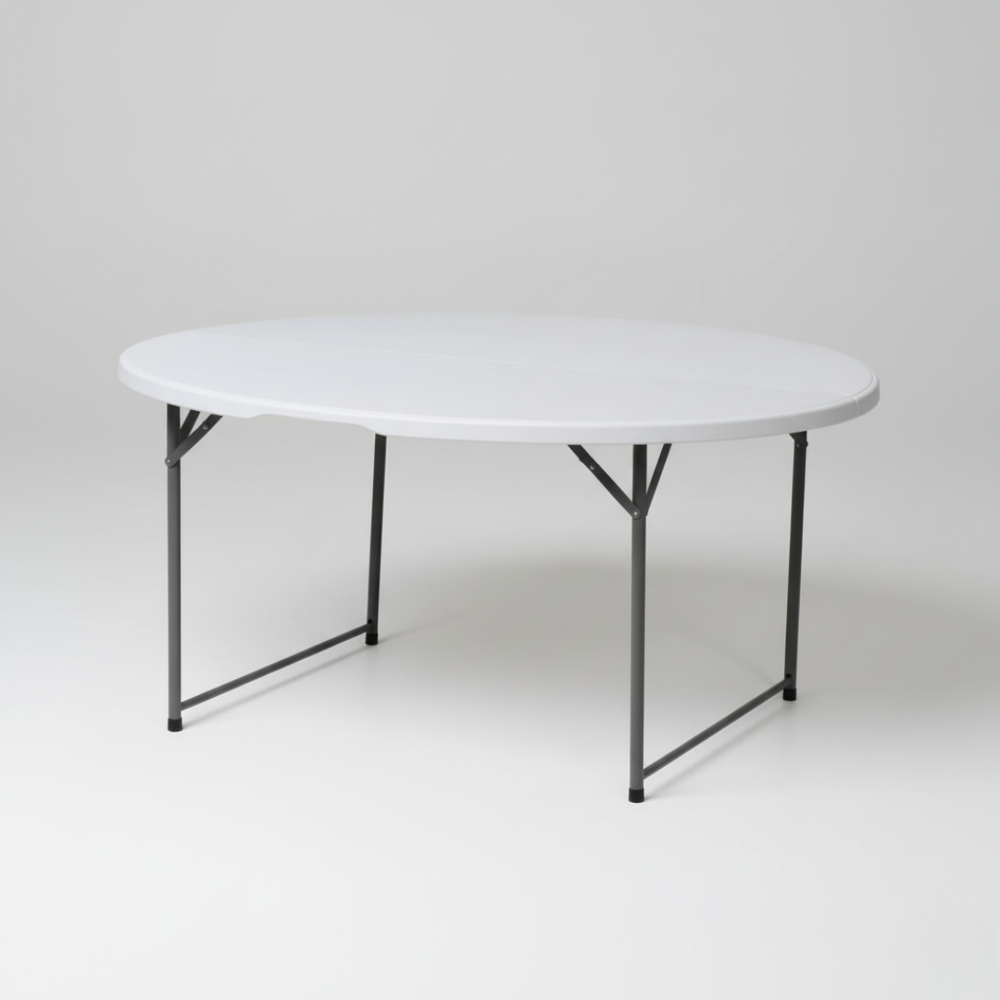 4FT Round Center Folding Table – White (120×74 cm)