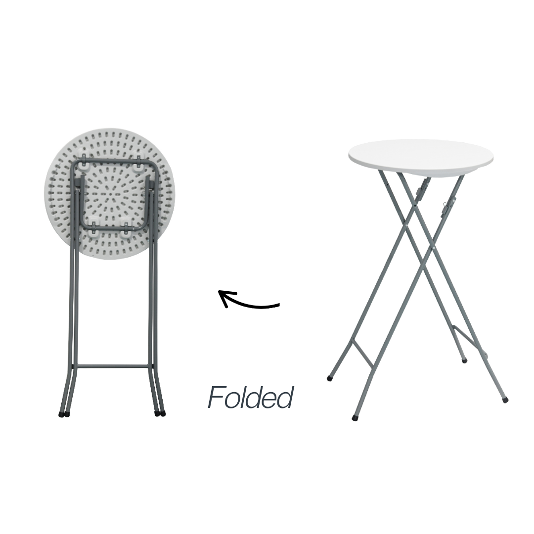 60CM Round Cocktail Table – Extra Sturdy, Weather-Resistant & Foldable (White)