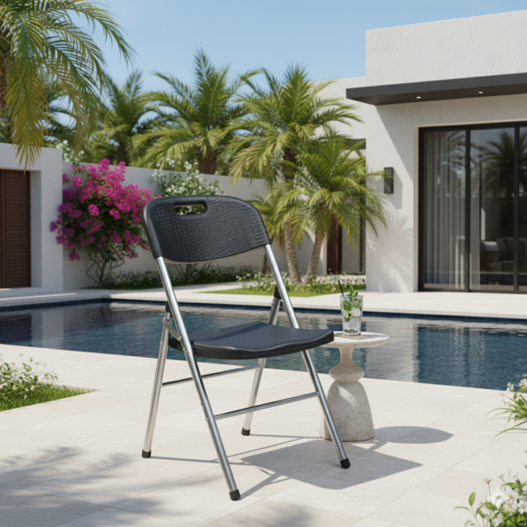 Rattan Folding Chair – Extra Sturdy, Ergonomic & Weather-Resistant (Black)