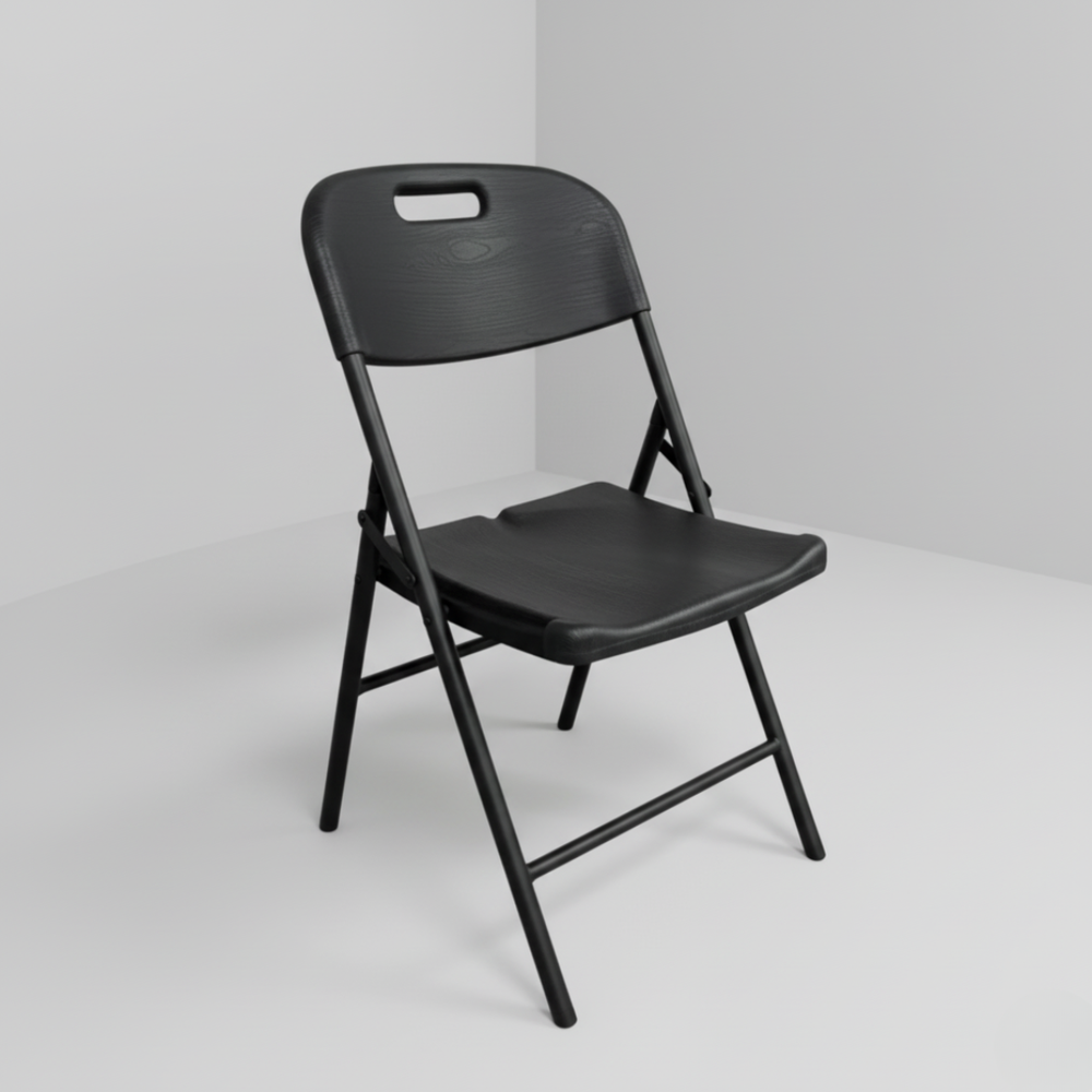 Woodgrain Folding Chair – Extra Sturdy, Ergonomic & Weather-Resistant (Black)