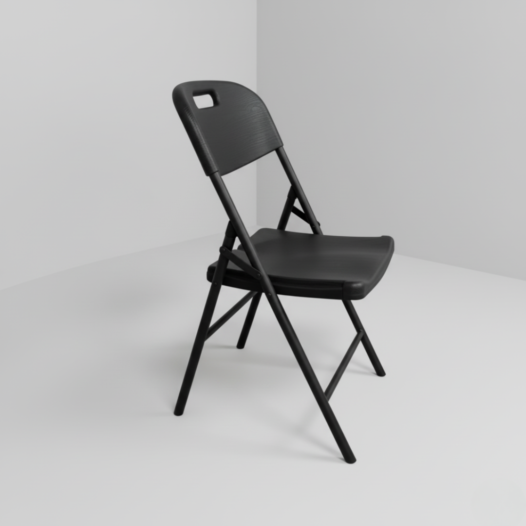 Woodgrain Folding Chair – Extra Sturdy, Ergonomic & Weather-Resistant (Black)