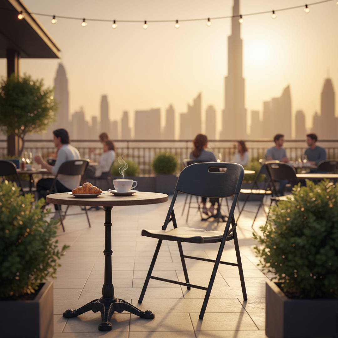 Woodgrain Folding Chair – Extra Sturdy, Ergonomic & Weather-Resistant (Black)