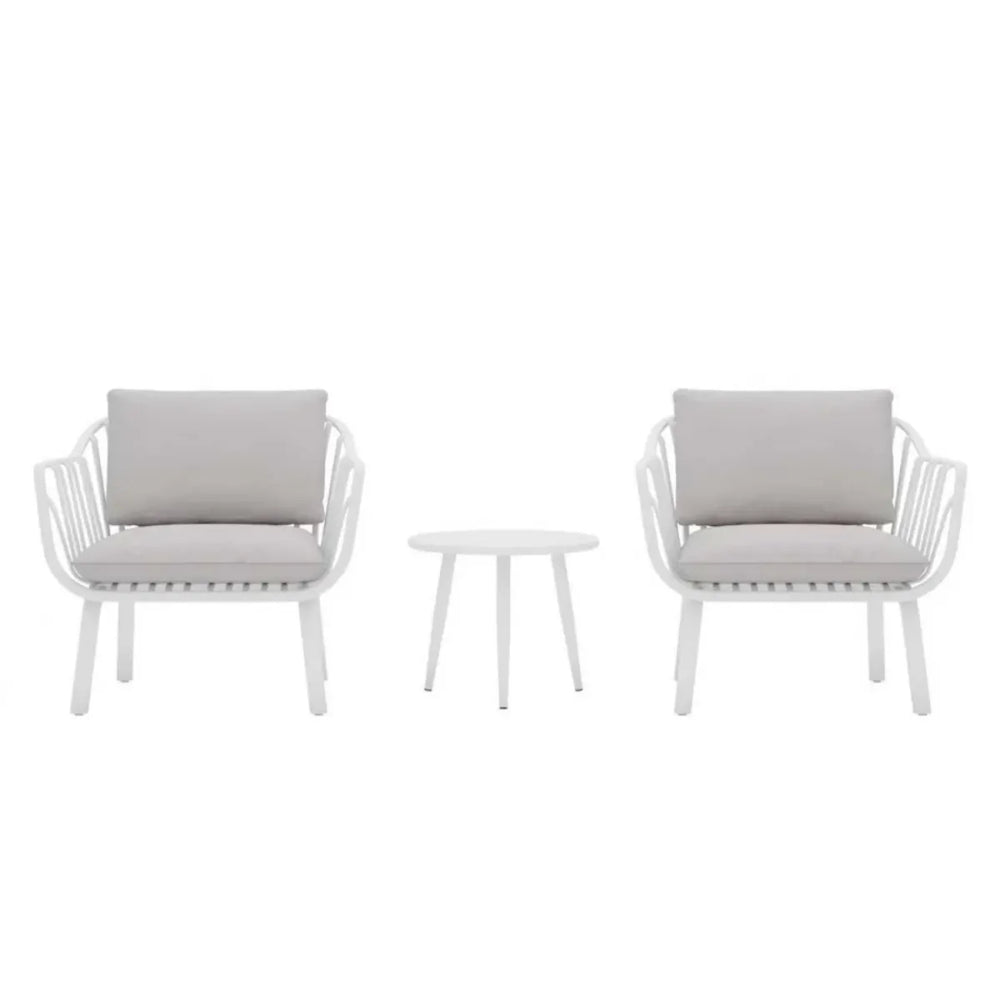 Aria Bistro Set – Modern, Weather-Resistant Outdoor Seating with Cushions (White)