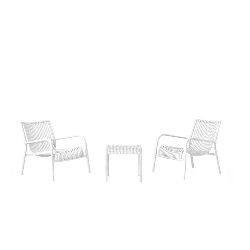 Linea Bistro Set – Modern Fiberglass-Reinforced Outdoor Seating with Coffee Table (White)
