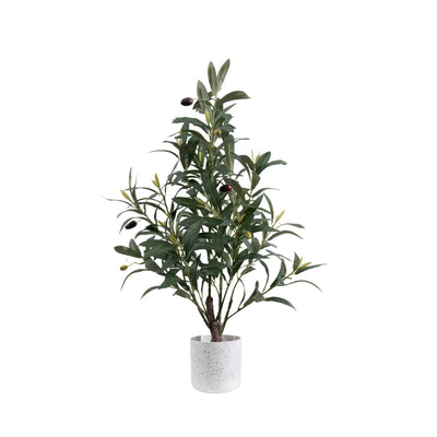 Artificial Olive Plant with Olives, Dark Leaves, White Pot, 60 cm
