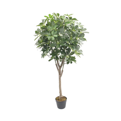 Artificial Schefflera Tree, Green, Single Trunk, Round Crown, with Pot, 120 cm