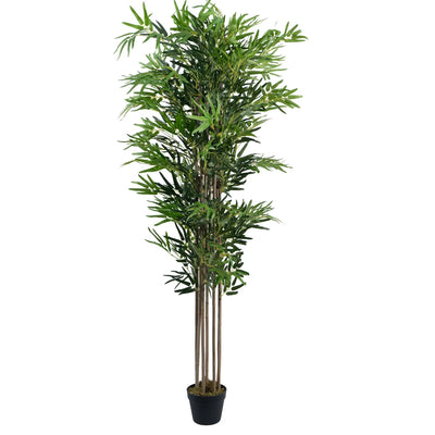Artificial Bamboo Plant, Dense Dark Green Leaves, with Pot, 180 cm