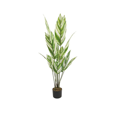Artificial White Bird of Paradise, Striped Leaves, with Pot, 145 cm