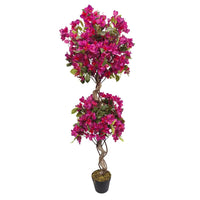 Marcolo 150cm artificial bougainvillea tree with two tiers of magenta flowers and a twisted trunk.
