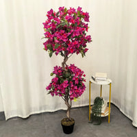 Marcolo 150cm artificial bougainvillea tree with vibrant pink flowers in a black pot, indoor decor.