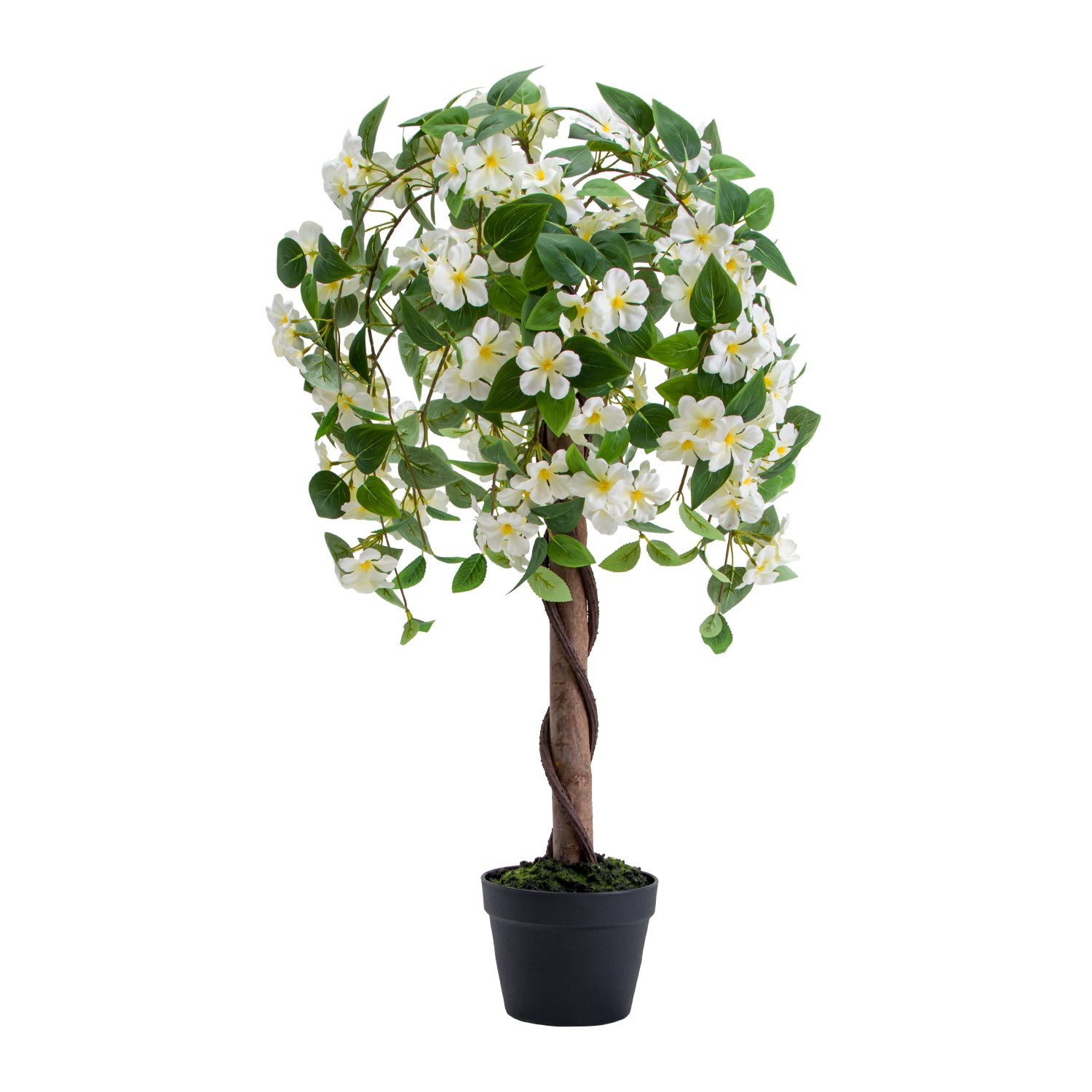 Artificial white crabapple tree in a black pot by Marcolo.