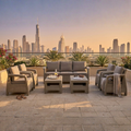 7-Seater Havana Outdoor Sofa Set – Modern Rattan-Style Seating with 2 Coffee Tables & Grey Seat and Back Cushions