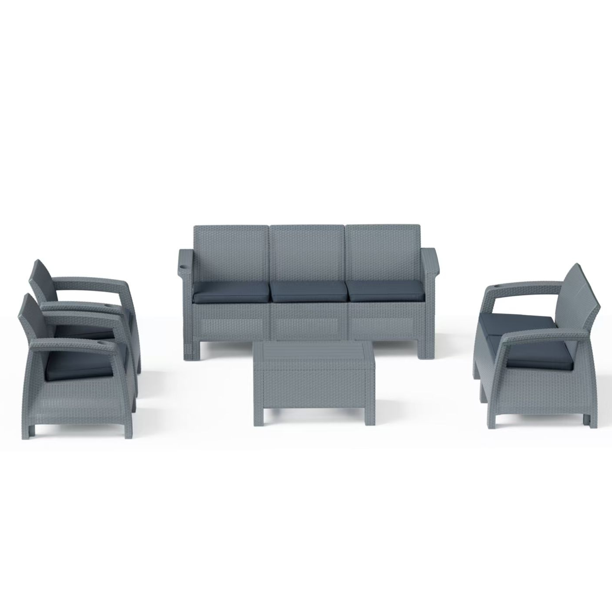 6-Seater Havana Outdoor Sofa Set – Modern Rattan-Style Seating with 2 Coffee Tables & Grey Seat and Back Cushions