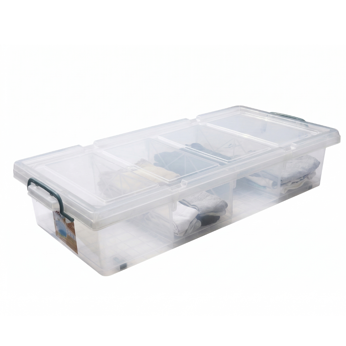 35L Underbed Storage Box with Dividers – Transparent Stackable Organizer with Lid & Compartments