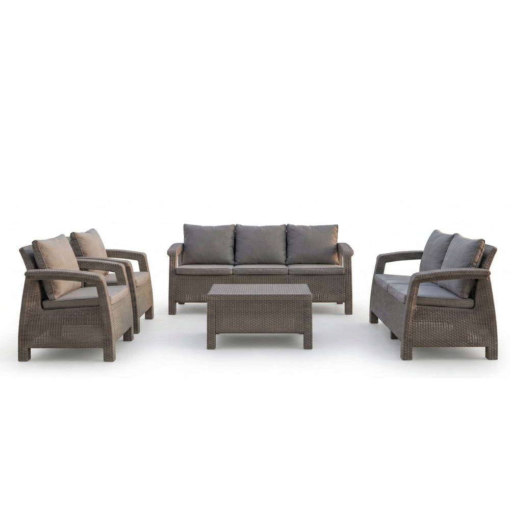 7-Seater Havana Outdoor Sofa Set – Modern Rattan-Style Seating with Coffee Table & Cushions (Grey or Dark Brown Options)
