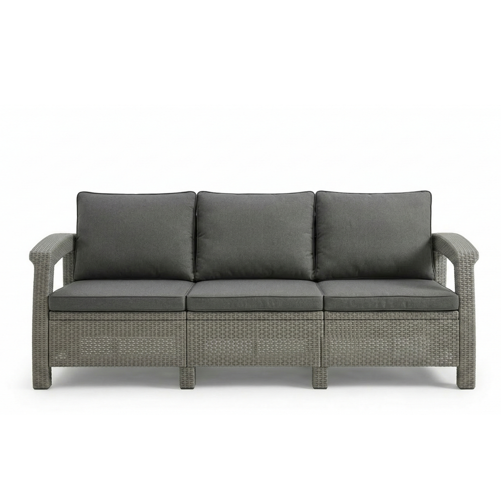 7-Seater Havana Outdoor Sofa Set – Modern Rattan-Style Seating with 2 Coffee Tables & Grey Seat and Back Cushions