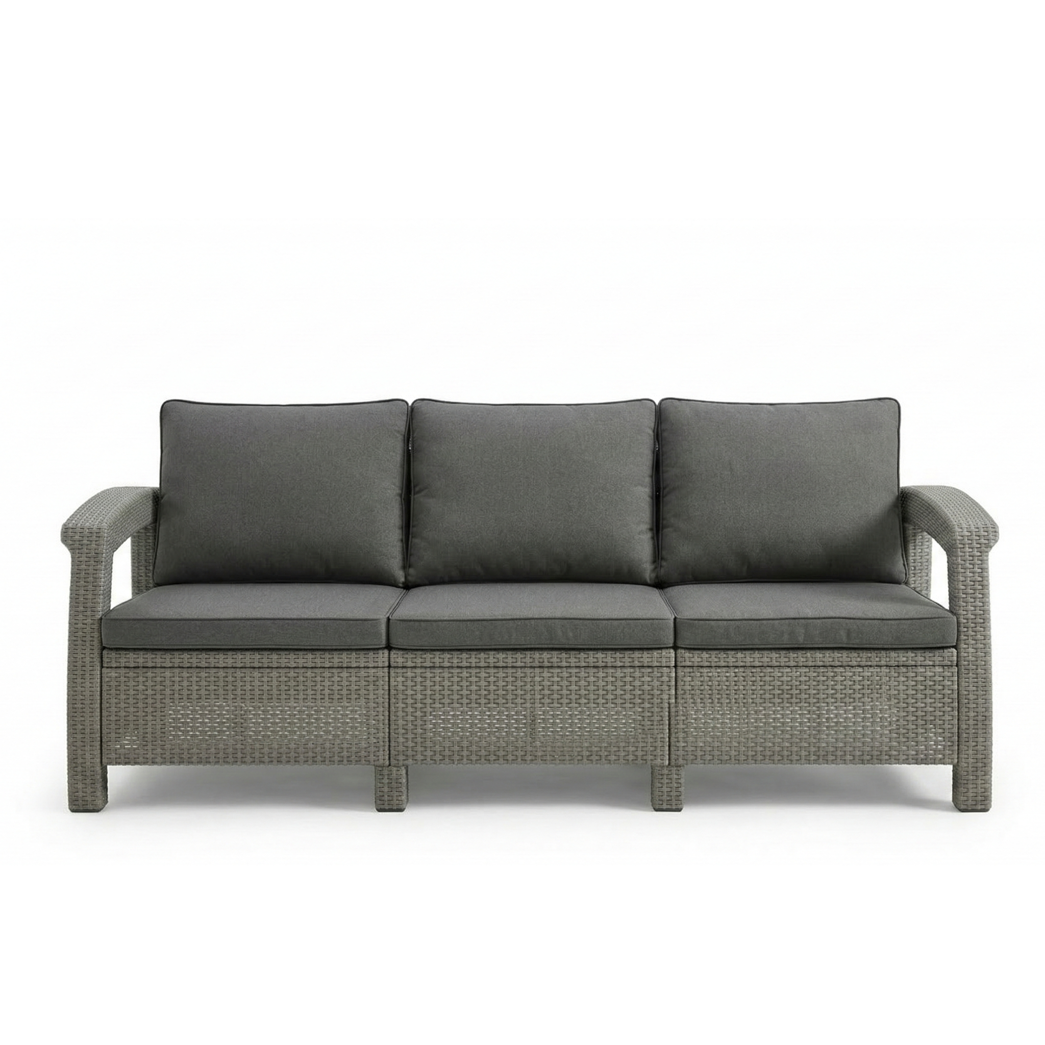 7-Seater Havana Outdoor Sofa Set – Modern Rattan-Style Seating with 2 Coffee Tables & Grey Seat and Back Cushions