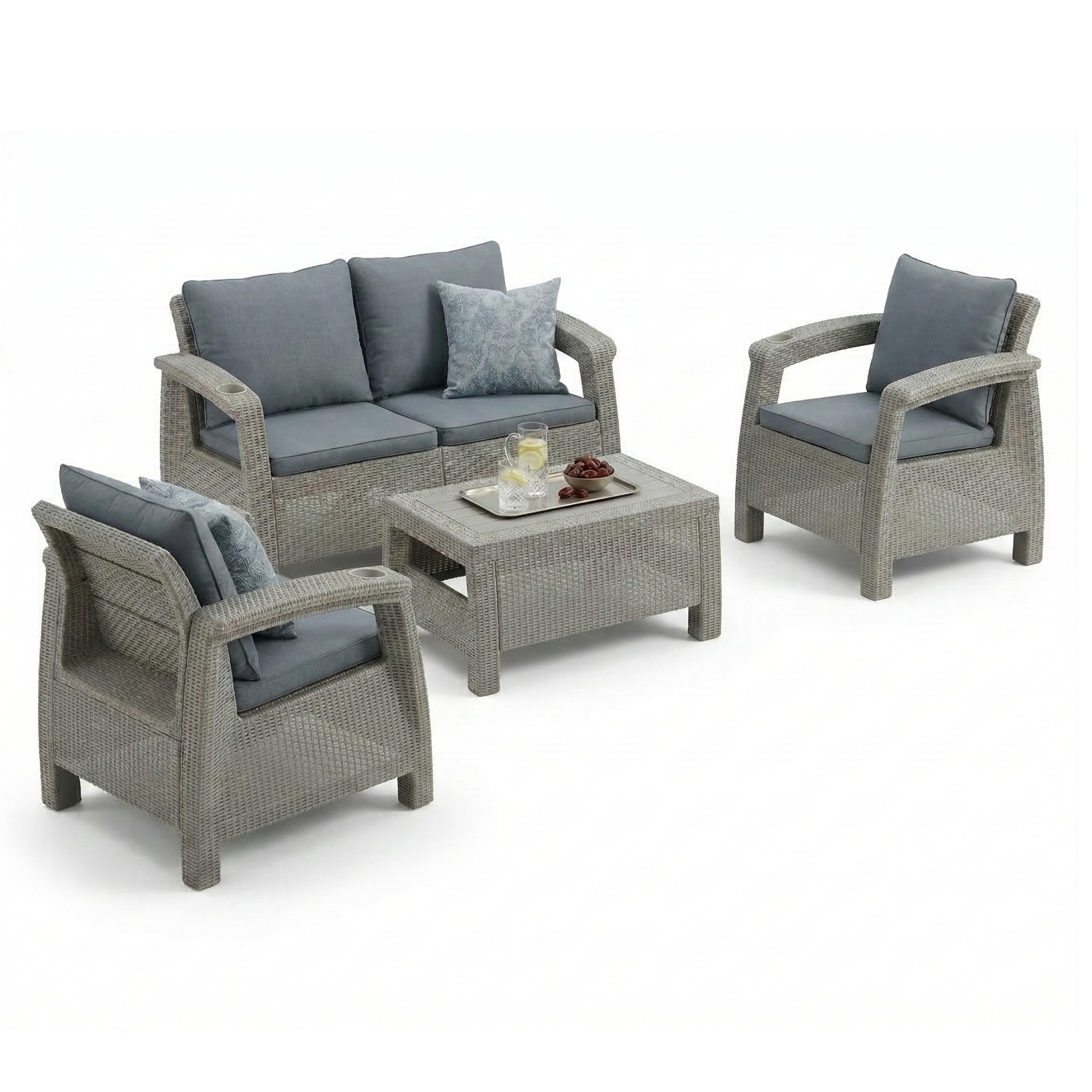 4-Seater Havana Outdoor Sofa Set – Modern Rattan-Style Seating with Coffee Table & Grey Seat Cushions