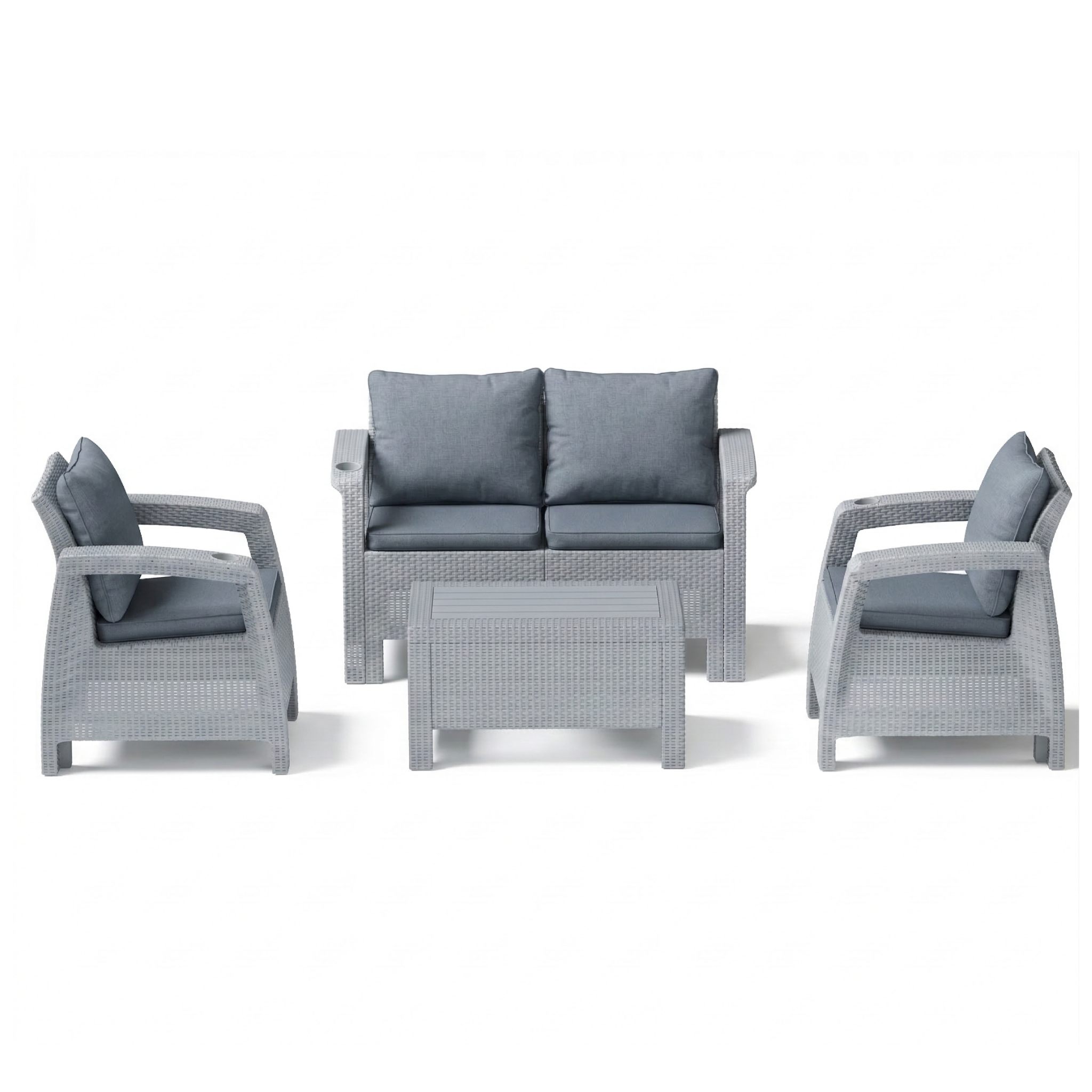 4-Seater Havana Outdoor Sofa Set – Modern Rattan-Style Seating with Coffee Table & Grey Seat and Back Cushions
