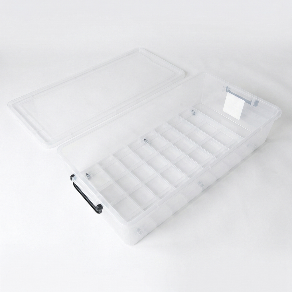 35L Underbed Storage Box with Lid – Transparent Stackable Organizer with Handles