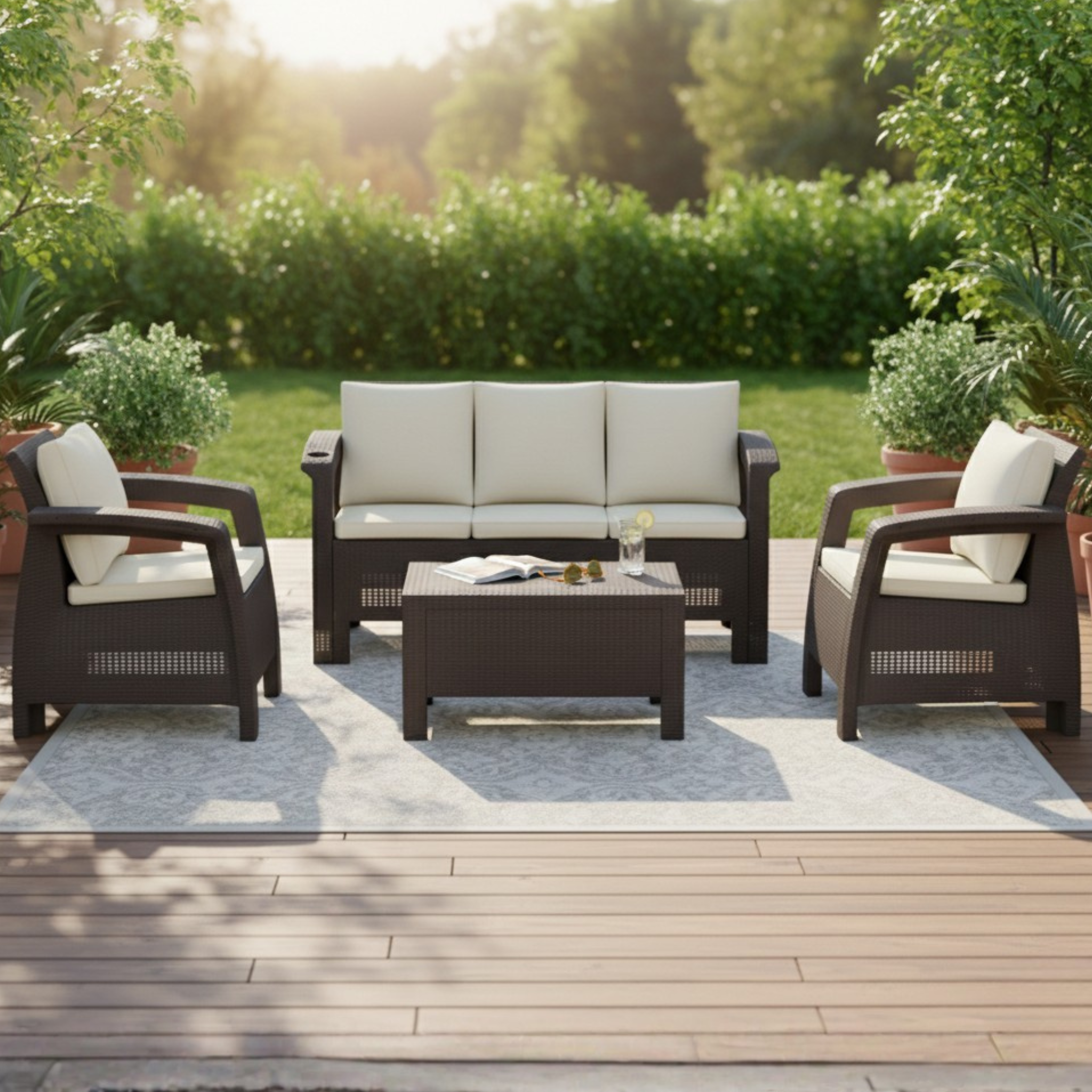 5-Seater Havana Outdoor Sofa Set – Modern Rattan-Style Seating with Coffee Table & Seat and Back Cushions