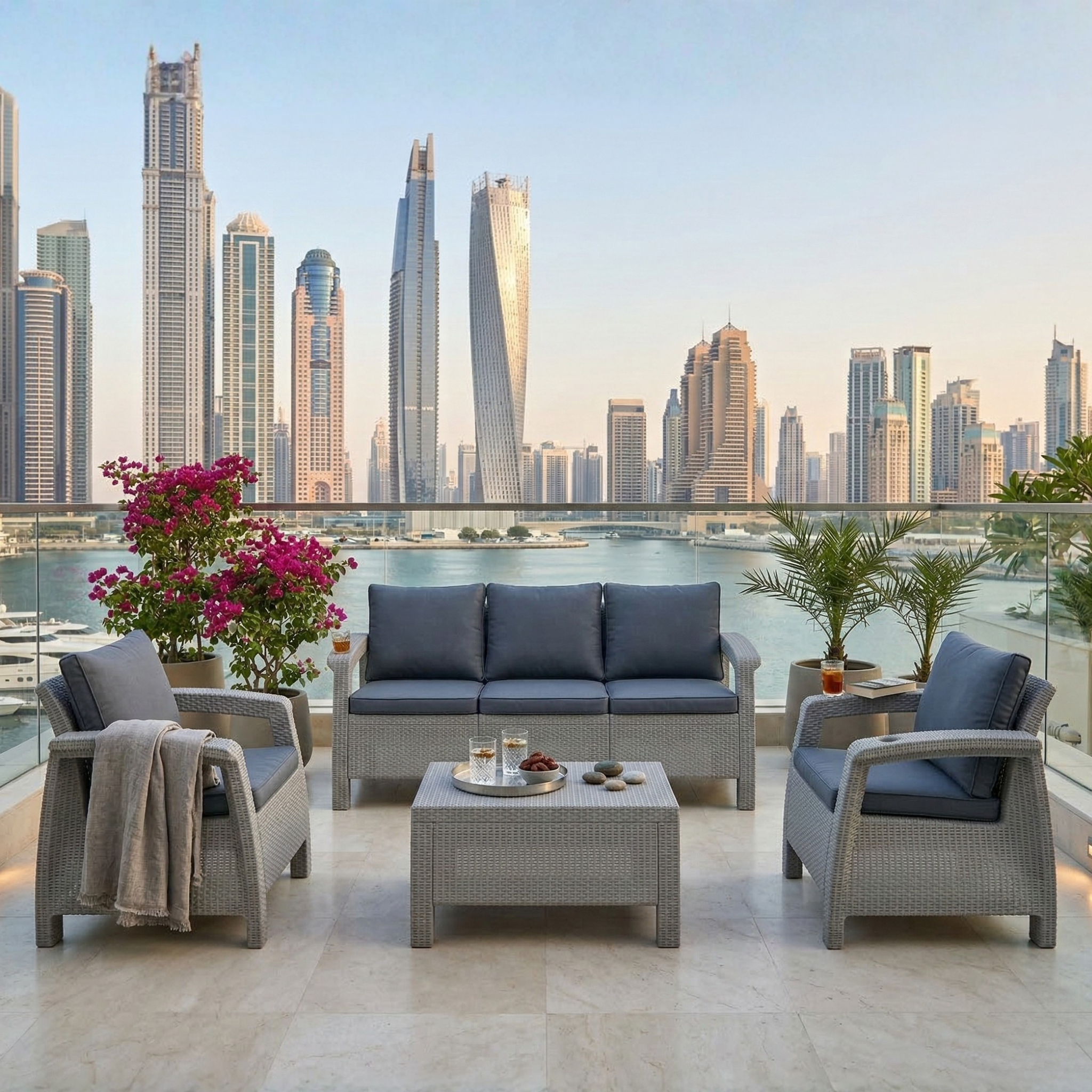 5-Seater Havana Outdoor Sofa Set – Modern Rattan-Style Seating with Coffee Table & Seat and Back Cushions
