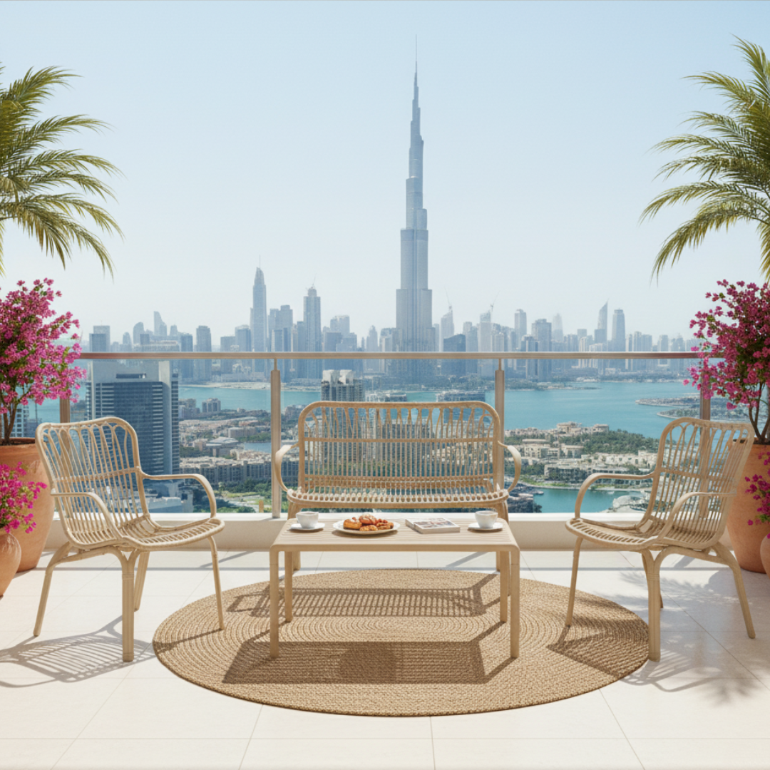 Serena Sofa Set – Elegant Fiberglass-Reinforced 4-Seater Outdoor Lounge with Coffee Table