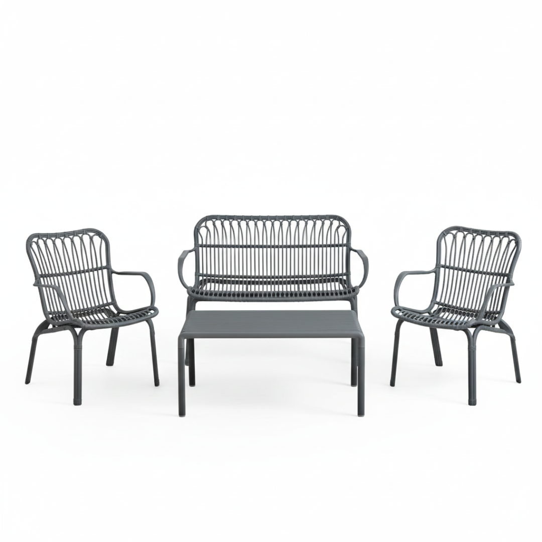 Serena Sofa Set – Elegant Fiberglass-Reinforced 4-Seater Outdoor Lounge with Coffee Table