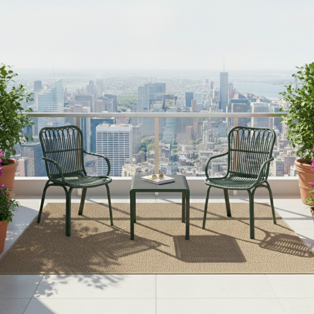 Serena Bistro Set – Elegant Fiberglass-Reinforced Outdoor Seating with Coffee Table