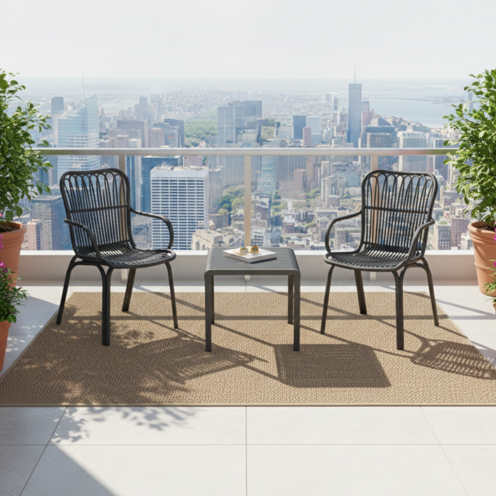 Serena Bistro Set – Elegant Fiberglass-Reinforced Outdoor Seating with Coffee Table