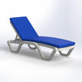 Heavy-Duty Plastic Armless Sun Lounger with Wheels & Waterproof Blue Cushion