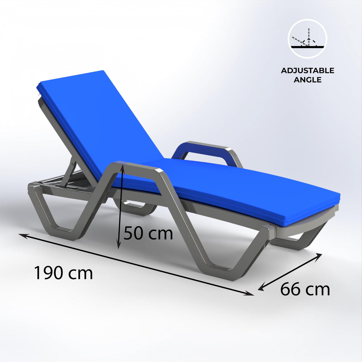 Marcolo gray plastic adjustable sun lounger dimensions.