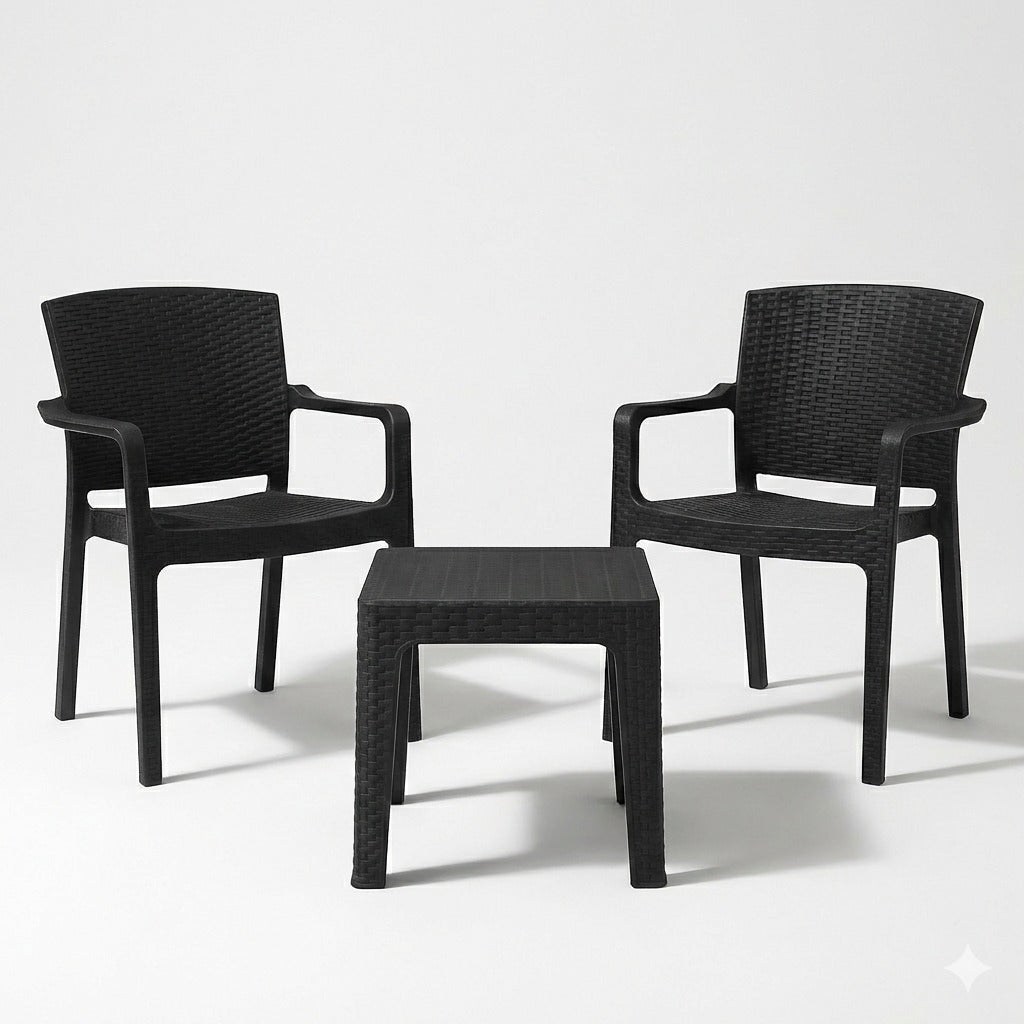 Marcolo 3-Piece Black Outdoor Bistro Set with Square Rattan Table