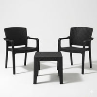 Marcolo 3-Piece Black Outdoor Bistro Set with Square Rattan Table