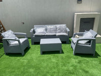 Customer photo: grey Havana 5-seater outdoor sofa set with back cushions in a UAE garden