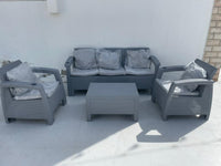 Customer photo: grey Havana 5-seater outdoor sofa set with back cushions on a UAE terrace