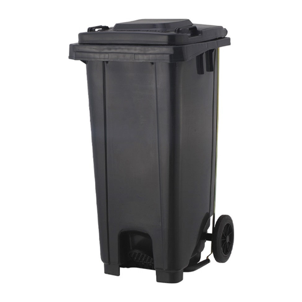 Marcolo 120L heavy-duty wheeled bin with central foot pedal and lid, grey
