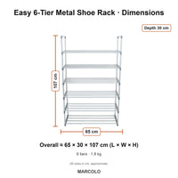 Easy 6-Tier Metal Shoe Rack – dimensions
