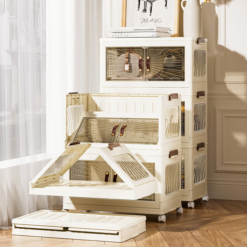 4-Layer Foldable Plastic Drawer Cabinet with Doors & Wheels (70X42X153CM, White)