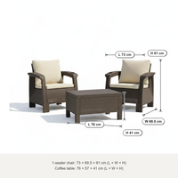 Marcolo Havana 2-seater sofa set size diagram: 1-seater 73 × 69.5 × 81 cm, table 76 × 57 × 41 cm