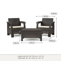 Havana 2-seater outdoor sofa set dimensions: 1-seater 68 × 68 × 80 cm, table 85 × 55 × 40 cm (L × W × H)