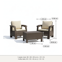 Havana 2-seater outdoor sofa set dimensions: 1-seater 68 × 68 × 80 cm, table 85 × 55 × 40 cm (L × W × H)