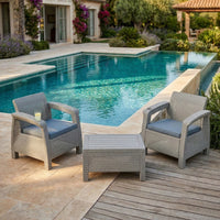 Marcolo Havana 2-seater sofa set, grey, beside a pool