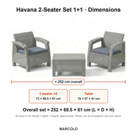 Havana 2-seater set dimensions (Grey, seat cushions)